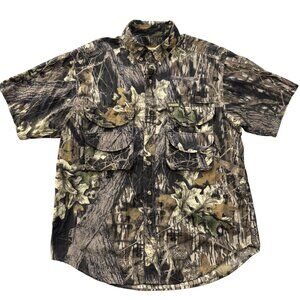 Remington Camo Shirt Mens Large Button Up Performance Short Sleeve Vented Mossy